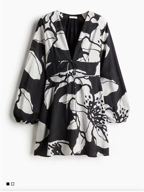 H&M Black and White Long Sleeve Floral Mini Dress